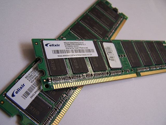 Photograph of a computer memory module showing the RAM chips and circuit board