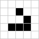 Grid showing a Glider pattern in Conway's Game of Life with five black cells arranged in a specific formation that will move diagonally across the grid